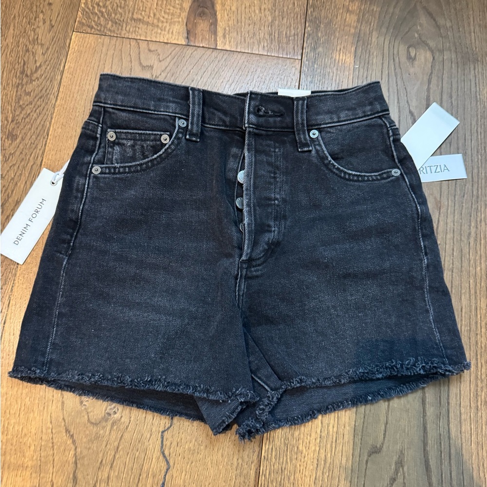 Denim Forum Black Jean Shorts High-Waisted Cut-Off